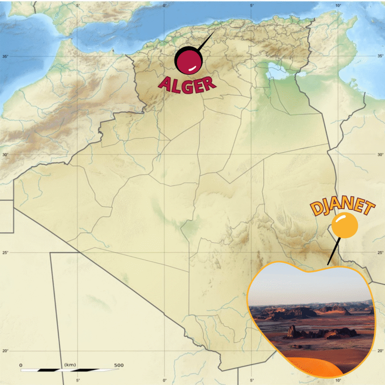 La carte d'Algérie avec la Tadrart Rouge